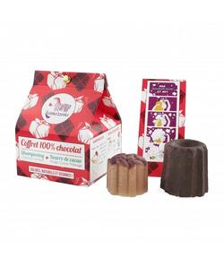 Lamazuna vegan gaveboks indeholde 1 chokolade shampoobar til alle hårtyper og en massagebar med kakaosmør.