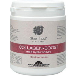 Collagen-Boost fra Natur-Drogeriet er et kosttilskud i pulverform, hvor du får kollagen tilsat hyaluronsyre, kiselpulver og C-vitamin.