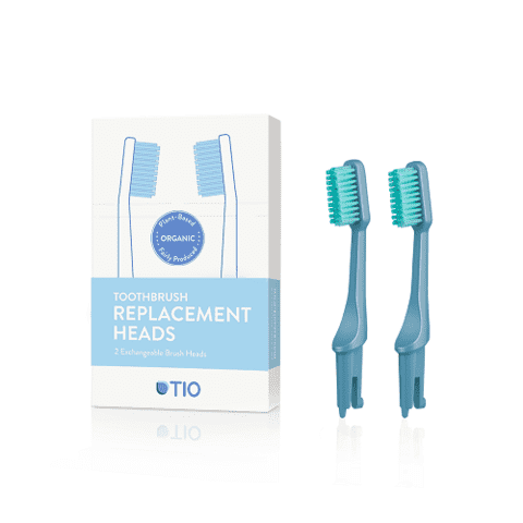 TIO tandbørstehoveder i blå soft hårdhed. Fremstillet af 100 % plantebaseret materiale
