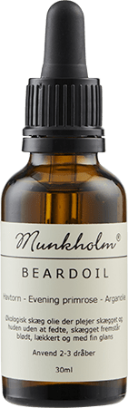 Munkholm økologiske og veganske Beard Oil er nøje udvalgte olier til skæg pleje. Den indeholder Havtorn, Evening Primrose og Arganolie. Olien plejer både dit skæg og huden uden af fedte.
