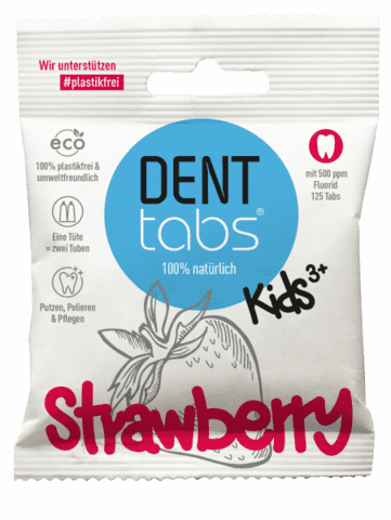 DENTTABS - Tandpasta Tabletter til Børn med Fluorid og Jordbærsmag
